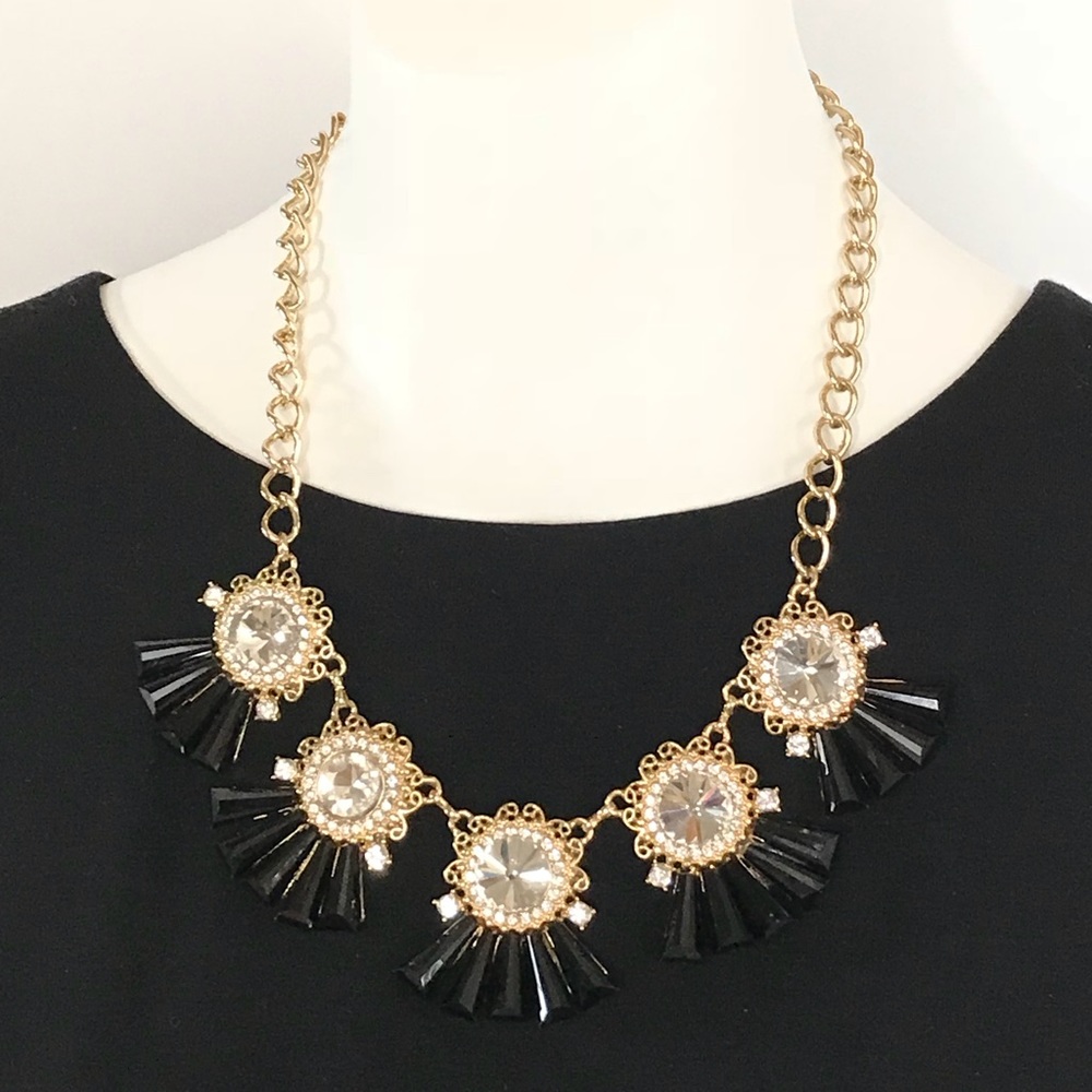Necklace gold black tassels jewelry